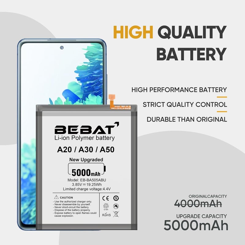 BEBAT Replacement Battery for Samsung Galaxy A20/A30/ A50,5000mAh High Capacity 0 Cycle Lithium Polymer Battery for Samsung Galaxy A50 A505F /A30 SM-A305 /A20 A205FN A202F /A30s SM-A307 with Tool Kits - Image 2